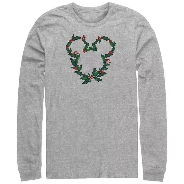 Disneys Mickey Mouse Christmas Wreath Design Big & Tall Long Sleeve Graphic Tee, Mens Athletic Grey Product Image