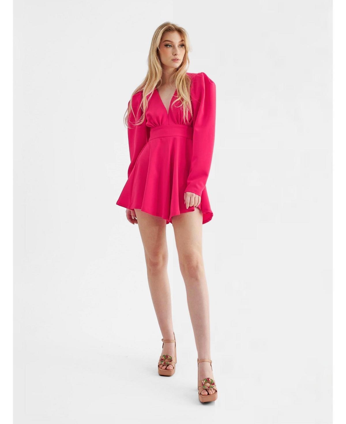 NanaS Womens Long sleeve, open back mini lenght romper with V neck for date nights Product Image