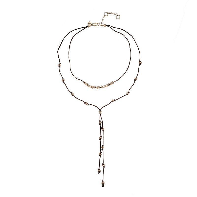 Bella Uno Metal Beaded Cord Two-Layer Y-Necklace, Womens Gold Tone Product Image