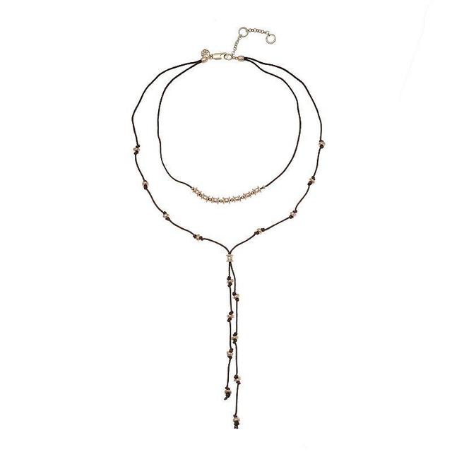 Bella Uno Metal Beaded Cord Two-Layer Y-Necklace, Womens Gold Tone Product Image