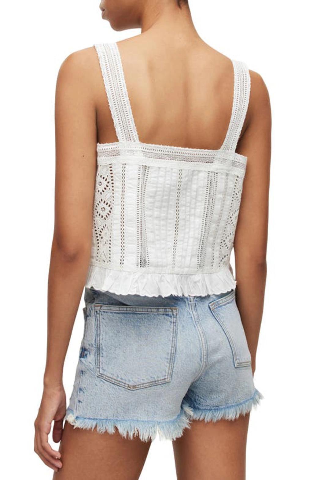 Samara Open Stitch Cotton Tank In White Product Image