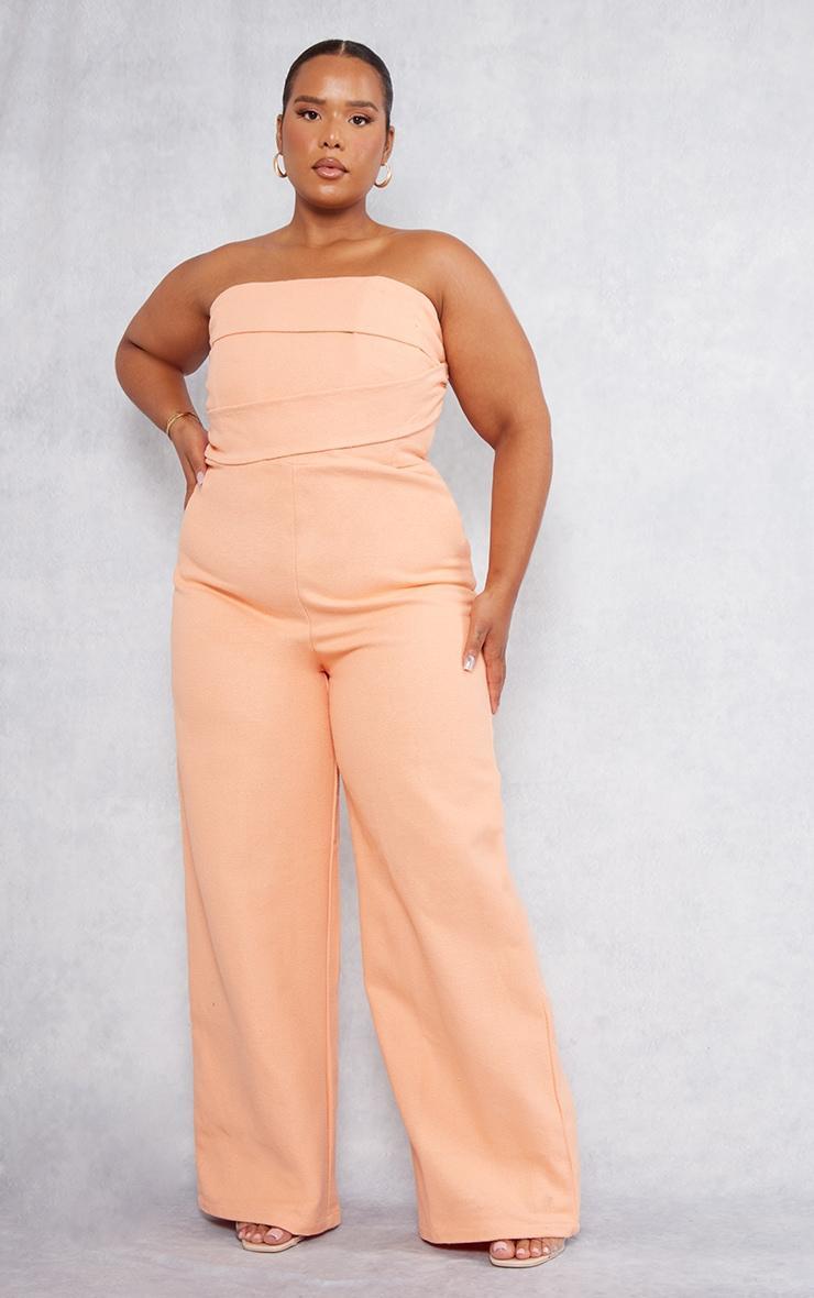  Plus Peach Linen Look Ruched Bust Detail Bandeau Jumpsuit Product Image