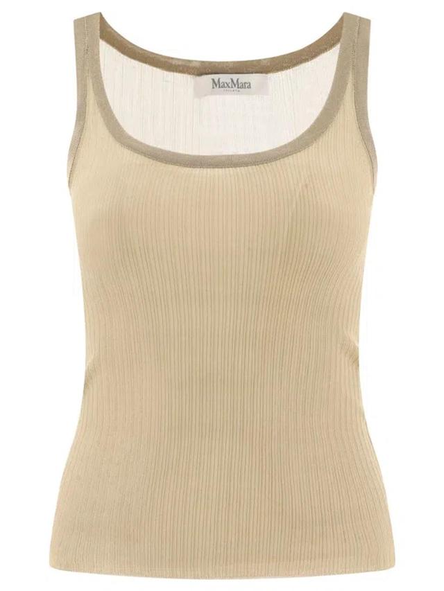 "bastia" Ribbed Silk Tank Top In Beige Product Image