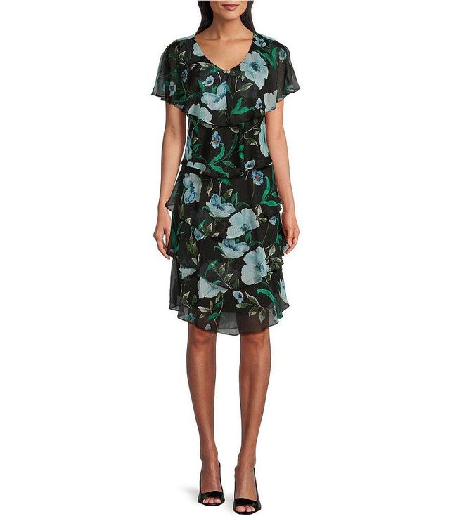 Ignite Evenings Short Sleeve V-Neck Tiered Floral Dress Product Image