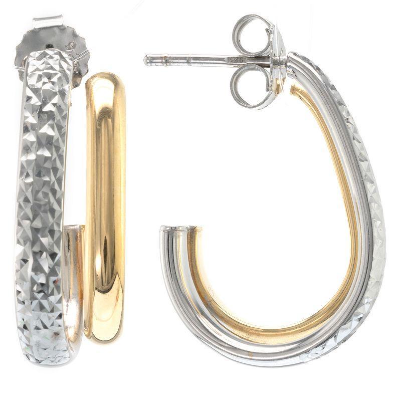 Judy Crowell Sterling Silver Textured Rectangle J Hoop Earrings, Womens, Two Tone Product Image