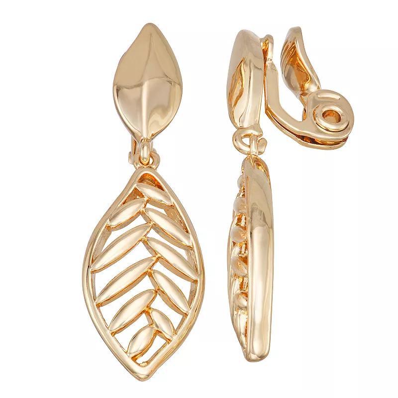 Napier Gold Tone Fall Leaves Drop Clip-On Earrings, Womens Product Image