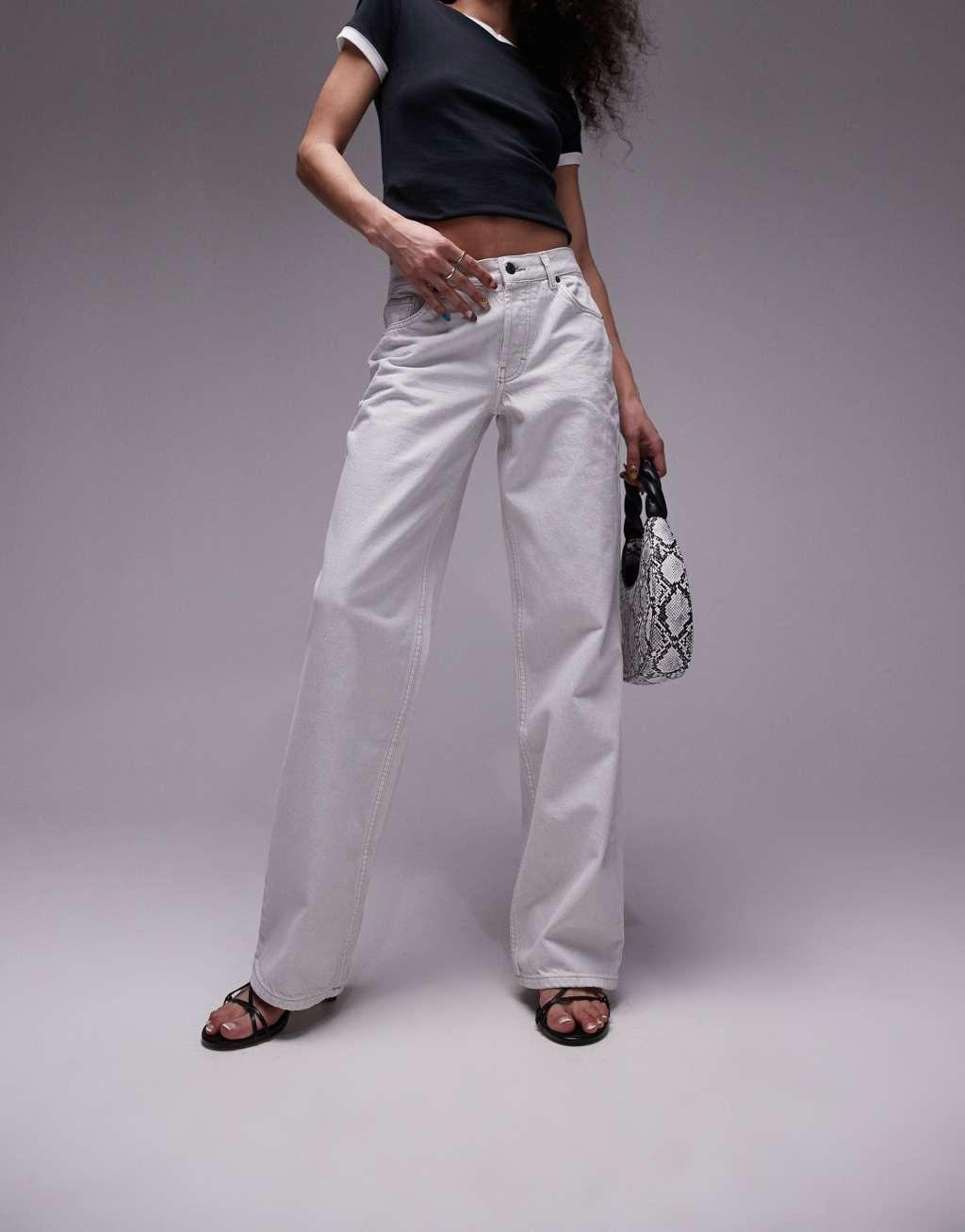 Topshop Ember low rise wide leg jeans in off white Product Image