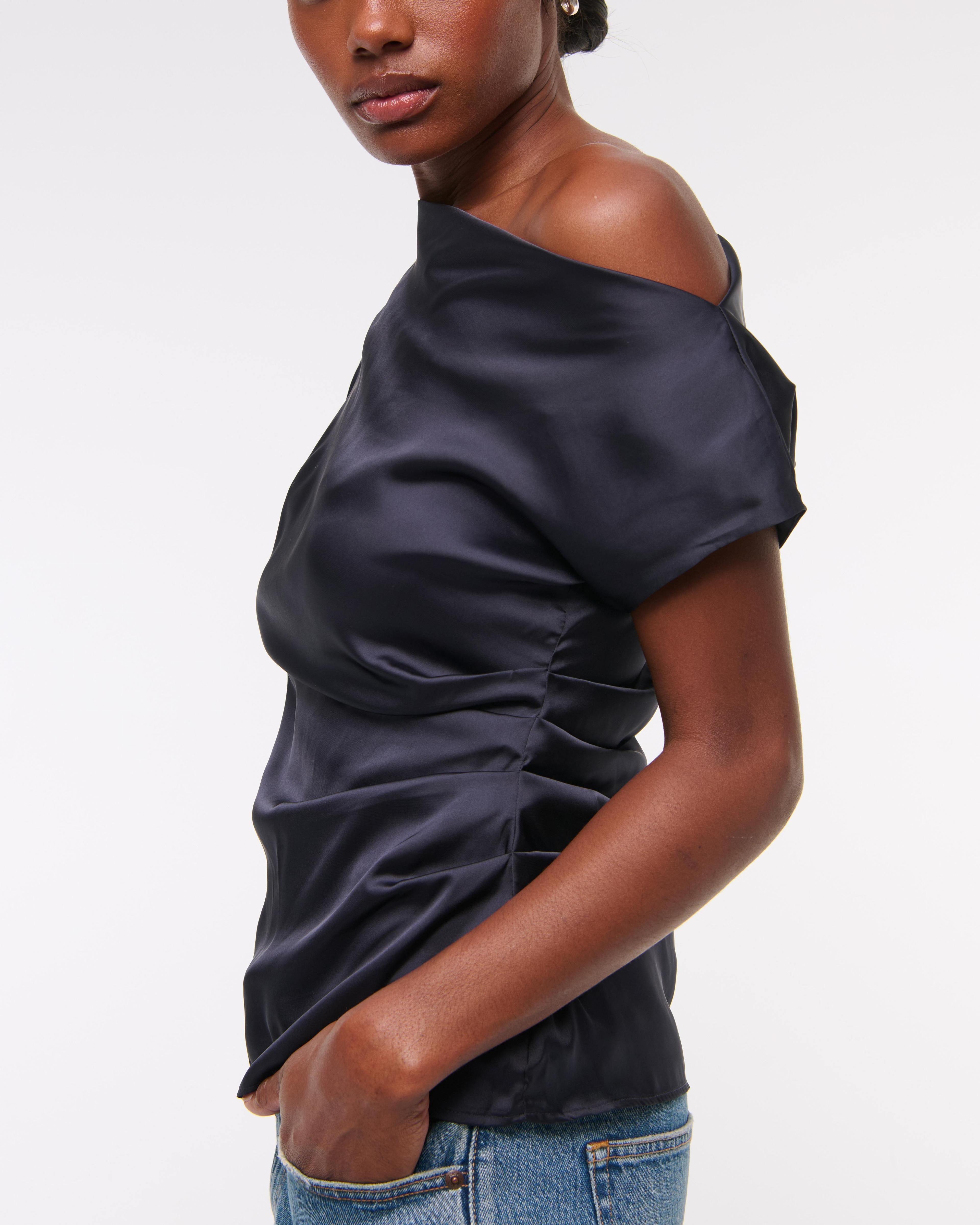 Asymmetrical Draped Satin Top Product Image