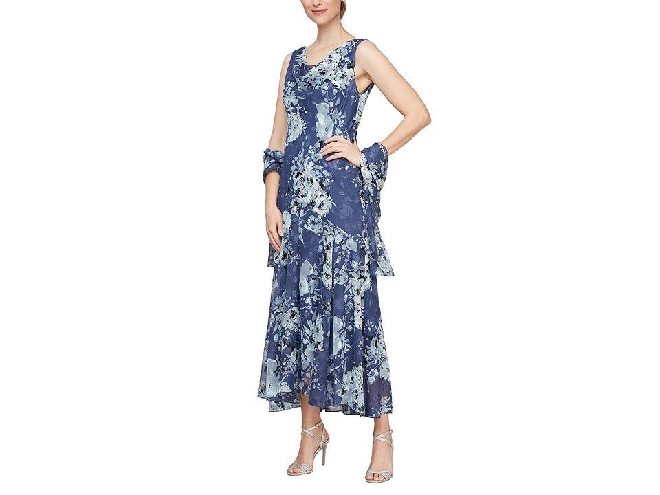 Alex Evenings Print Cowl Neck Maxi Dress with Shawl Product Image