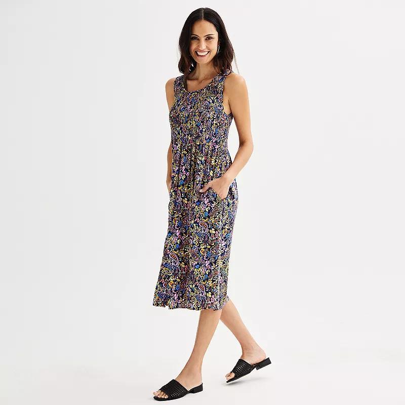 Womens Croft & Barrow Smocked Swing Midi Dress Product Image