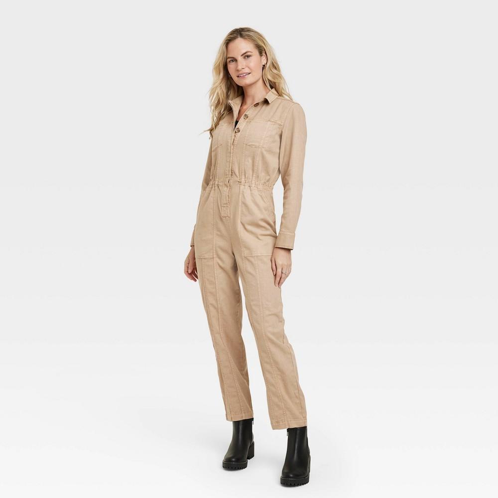 Womens Button-Front Coveralls - Universal Thread Tan 10 Product Image