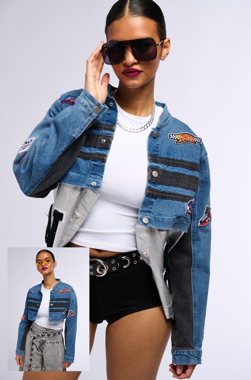 RACING QUEEN DENIM TWO IN ONE BOMBER Product Image