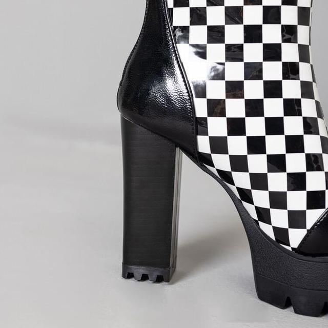 Block Heel Checkerboard Short Boots Product Image