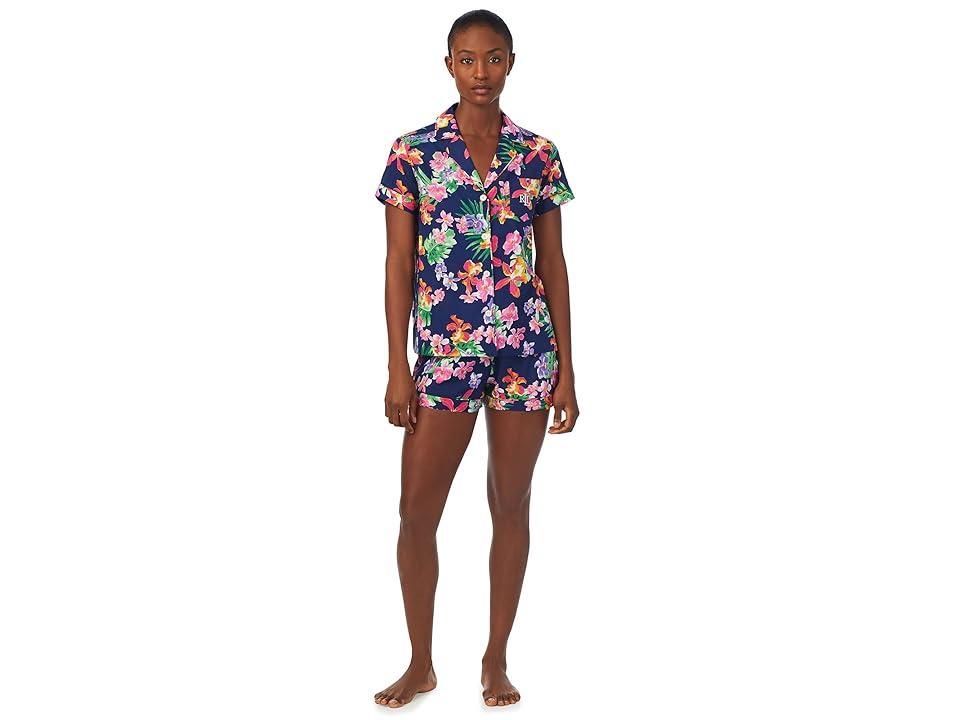 Lauren Ralph Lauren Short Sleeve Notch Collar Boxer PJ Set Floral) Women's Pajama Sets Product Image