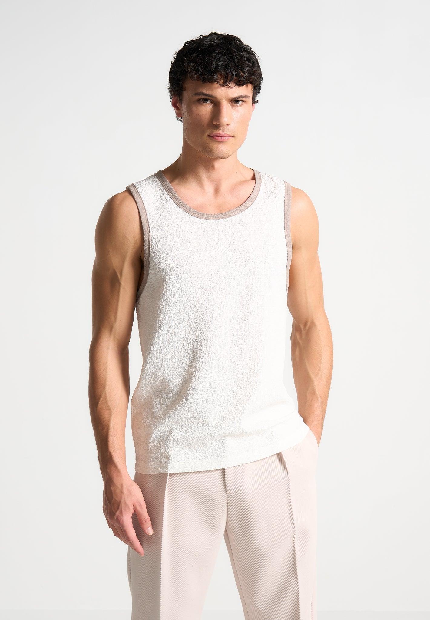 Seersucker Vest - White/Beige Male Product Image