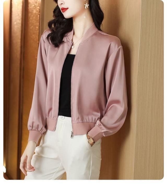 Plain Zip Bomber Jacket Product Image