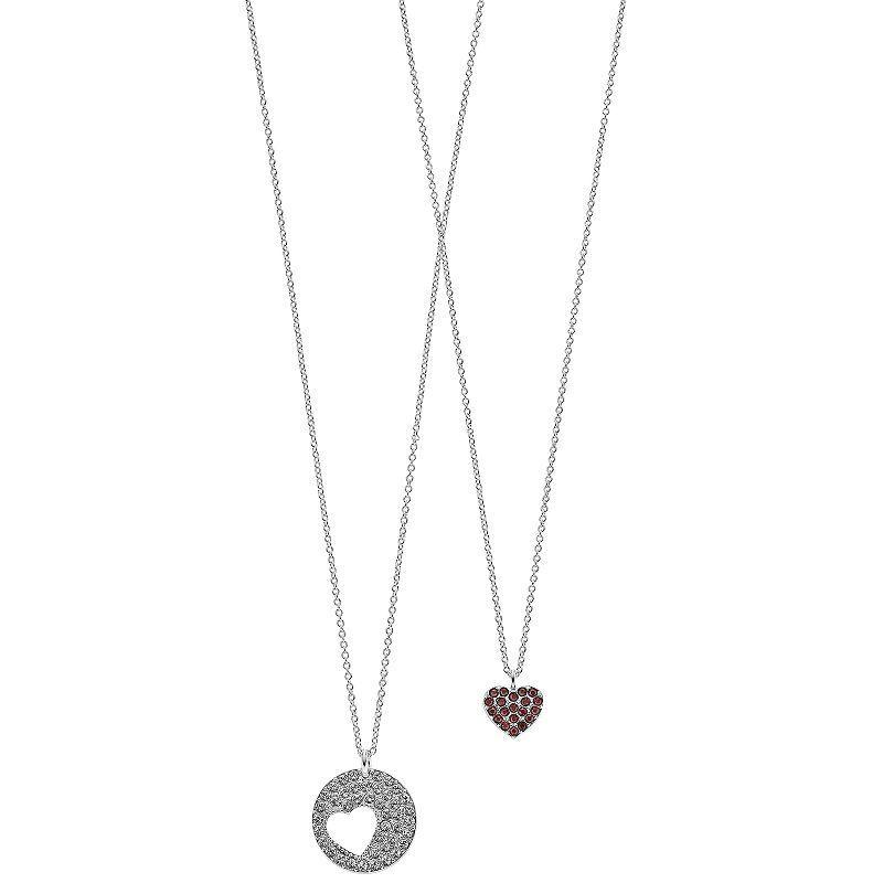 FAO Schwarz Fine Silver Heart Pendant Necklace Set, Womens, Red Product Image