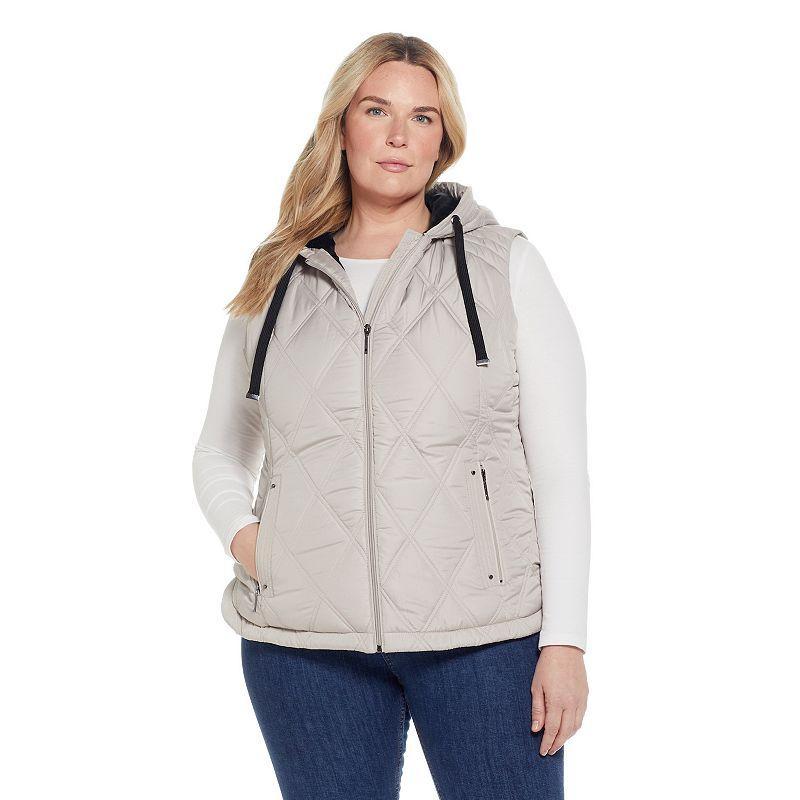 Plus Size Weathercast Hooded Quilted Vest, Womens Deep Blue Product Image