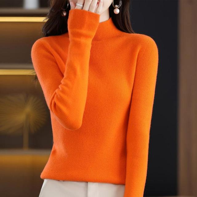 Mock Neck Plain Ribbed Sweater Product Image