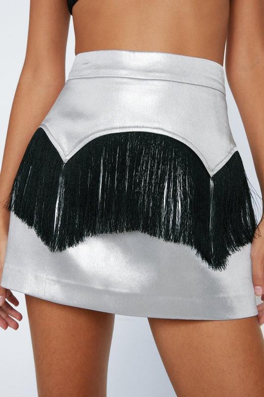 Premium Metallic Fringe Detail Mini Skirt Product Image