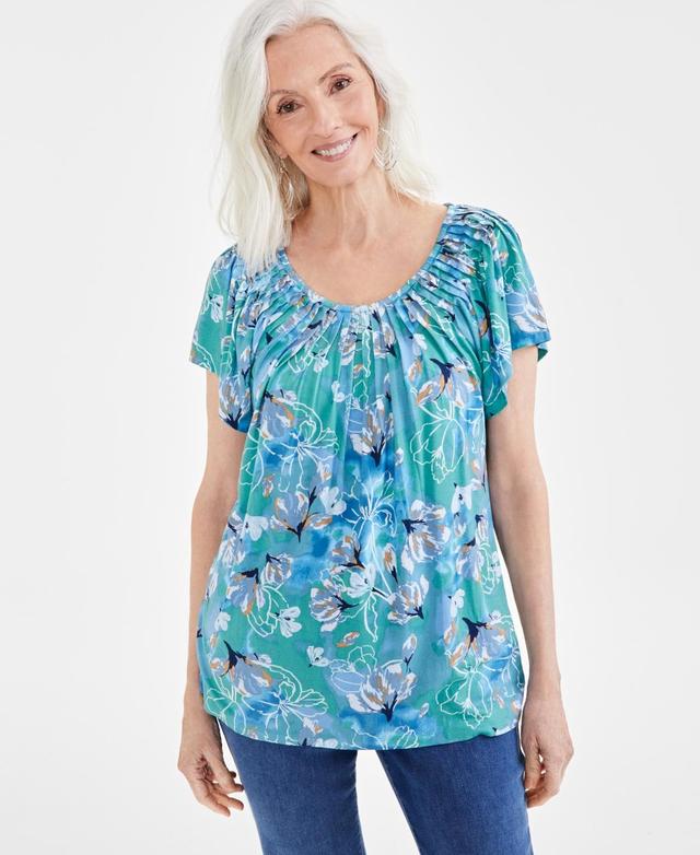 Women's Printed Pleated Scoop-Neck Top, Created for Macy's Product Image