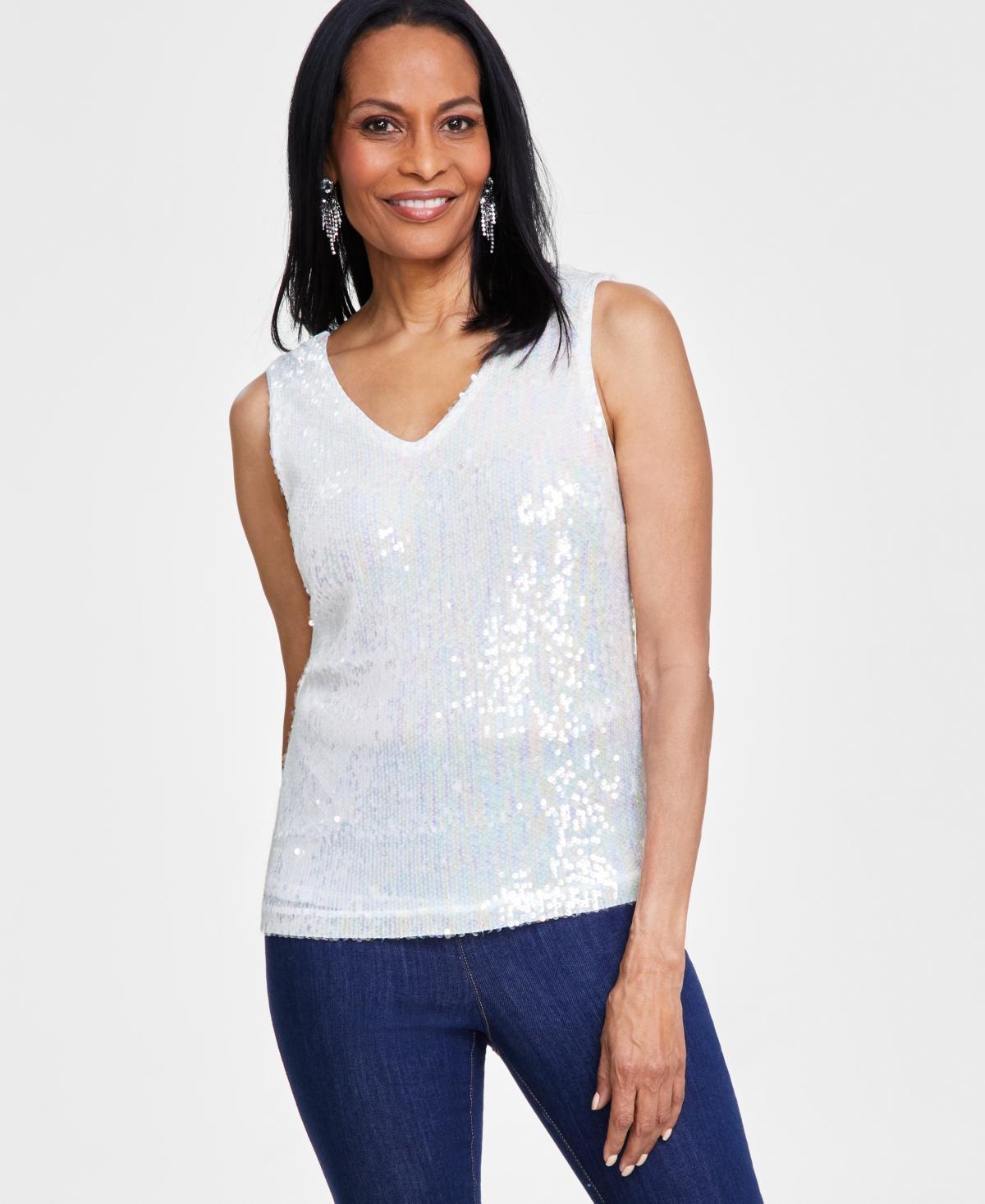 Women's V-Neck Sequin Tank Top, Created for Macy's  Product Image