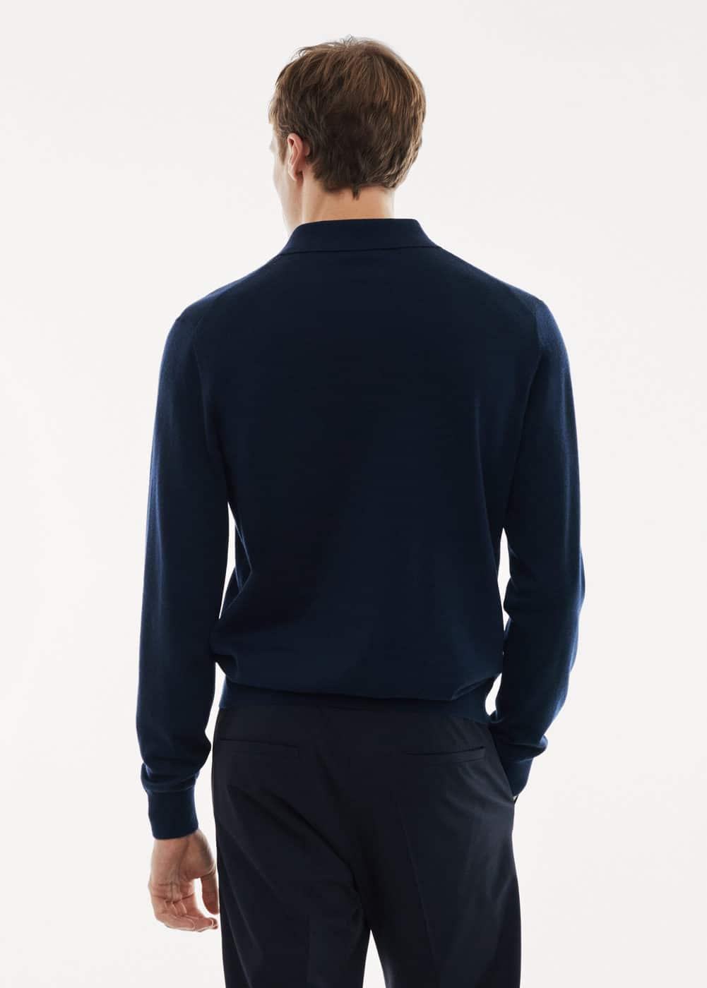 MANGO MAN - 100% merino wool long- sleeved polo shirt navyMen Product Image