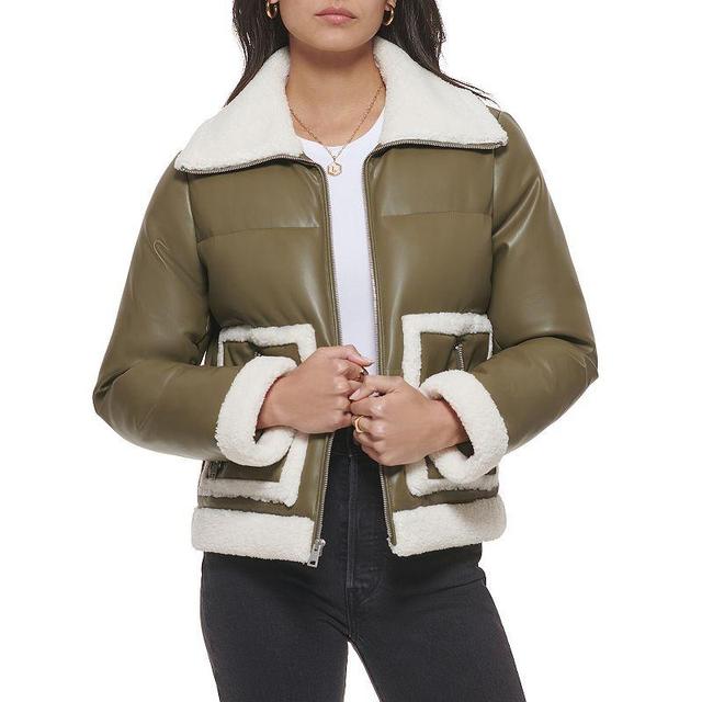 Womens Levis Sherpa Trim Retro Moto Puffer Jacket Olive Black Product Image