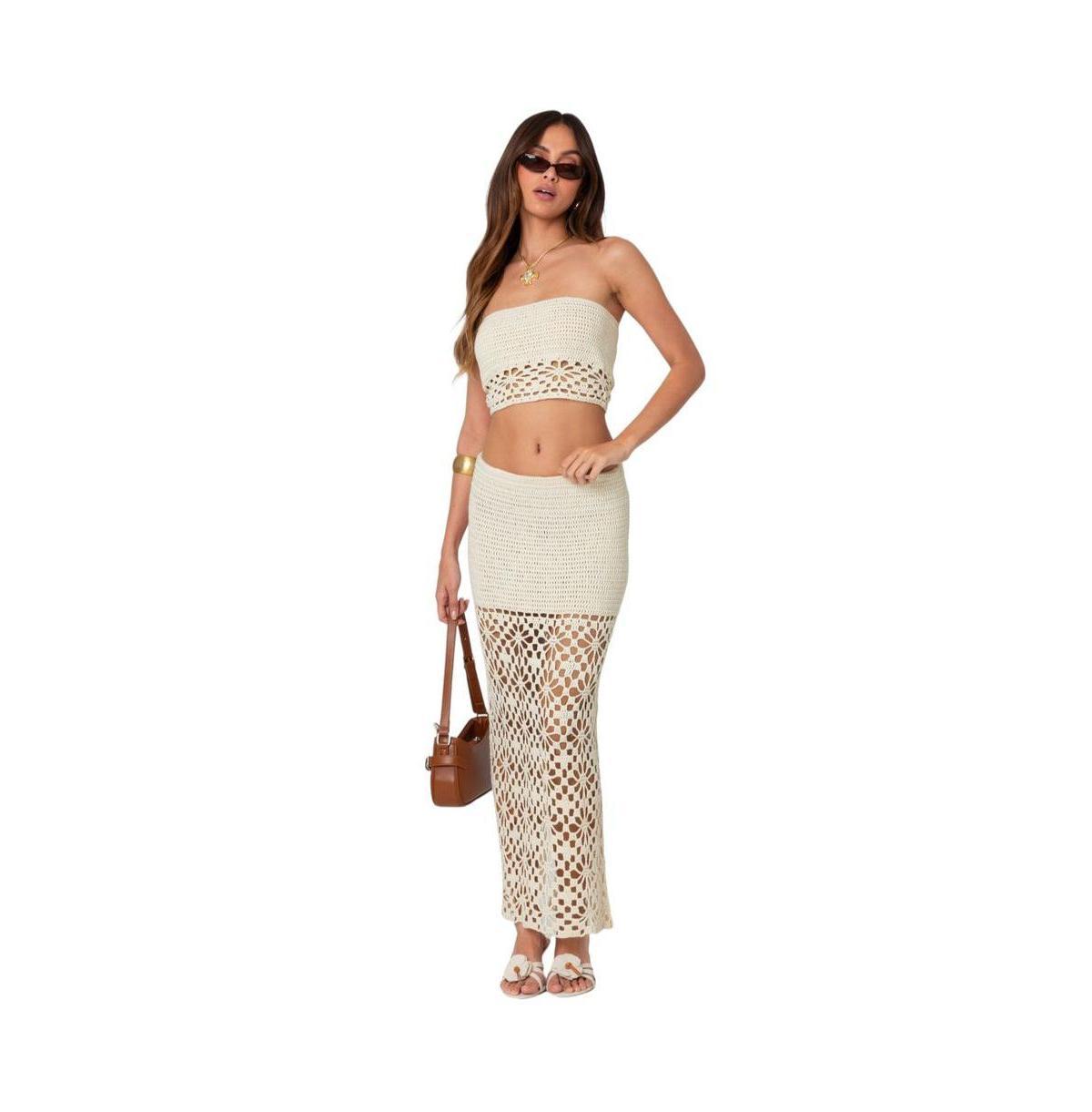 Edikted Womens Ida back slit crochet maxi skirt Product Image