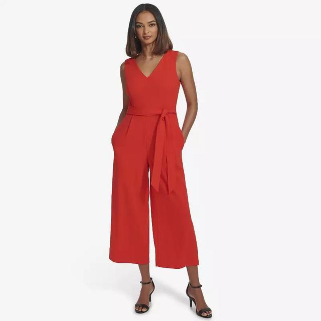 Womens Andrew Marc Sleeveless Tie Waist Wide Leg V-Neck Jumpsuit Product Image