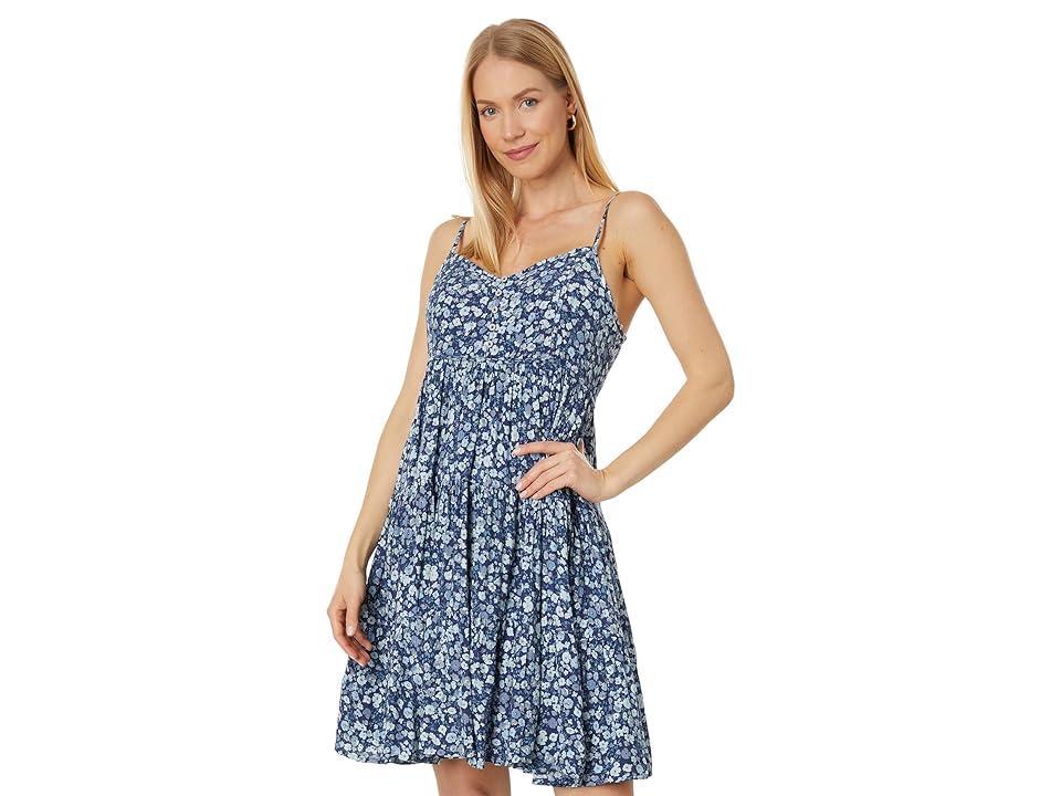 Lucky Brand Printed Button Front Tiered Mini Dress (True Navy Multi) Women's Dress Product Image