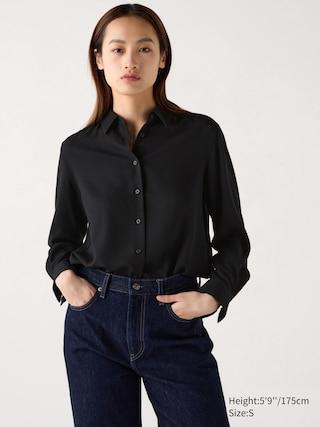 Womens Rayon Blouse Black Medium UNIQLO US Product Image