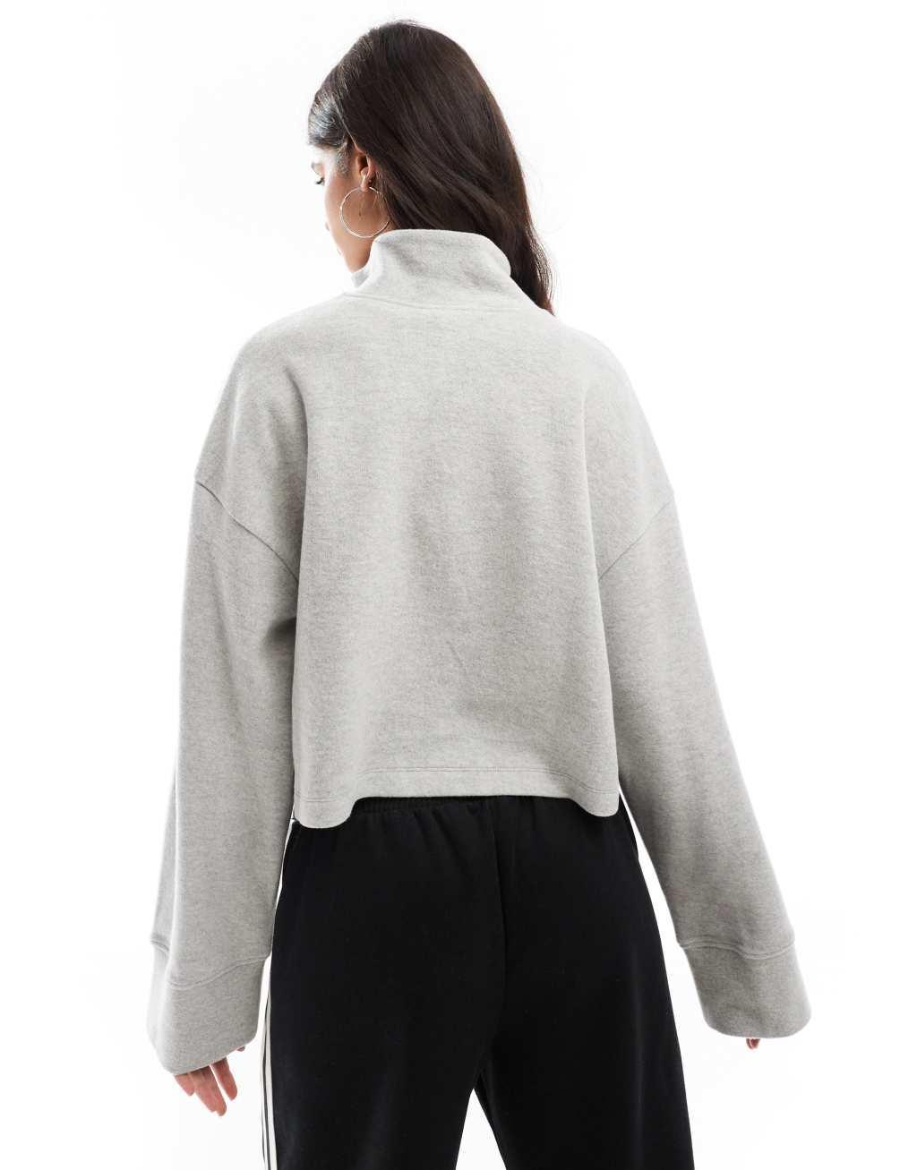 ASOS DESIGN supersoft long sleeve boxy crop half zip sweater in gray heather Product Image