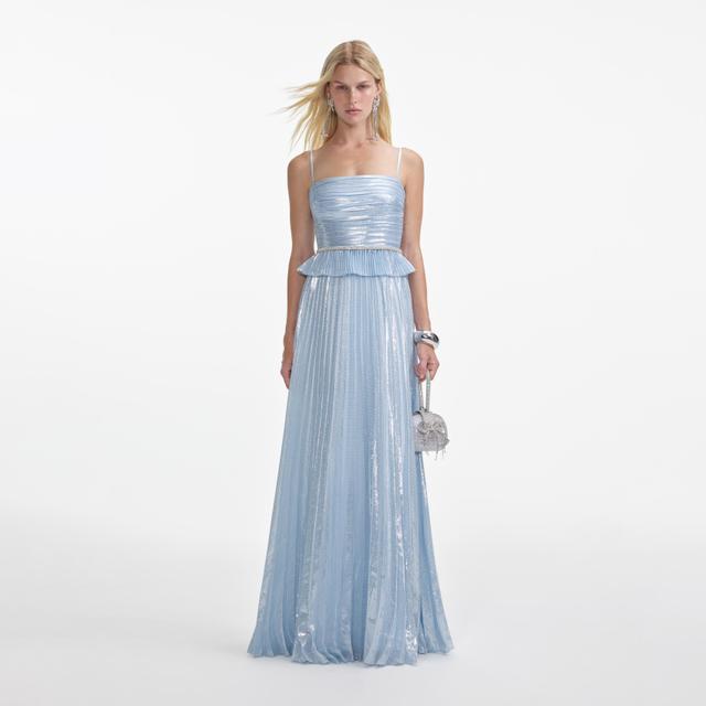 Blue Metallic Maxi Dress Product Image