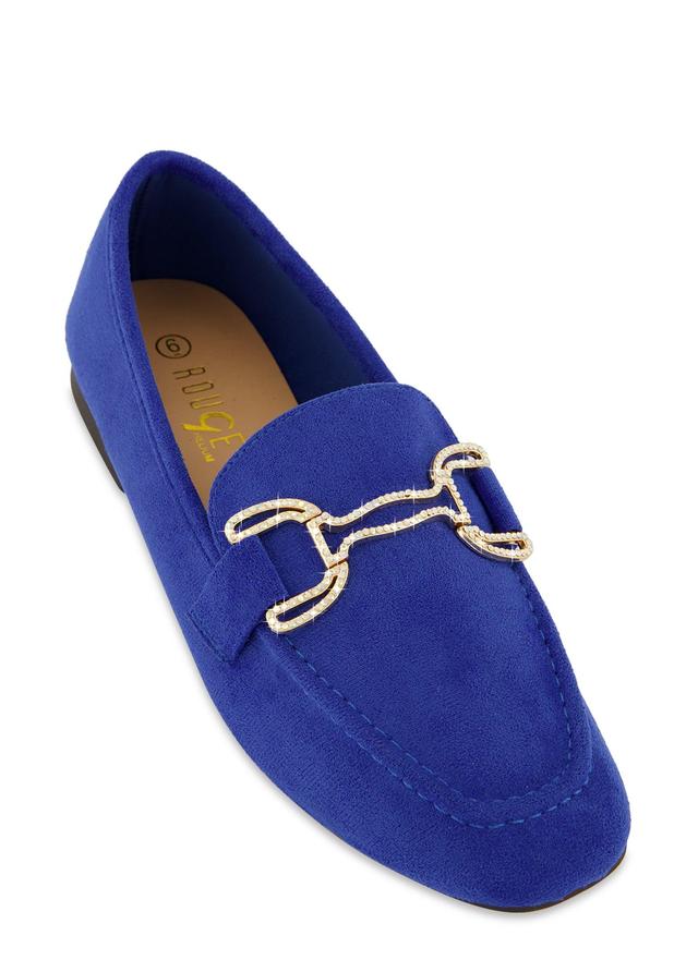 Womens Faux Suede Rhinestone Detail Loafers Product Image