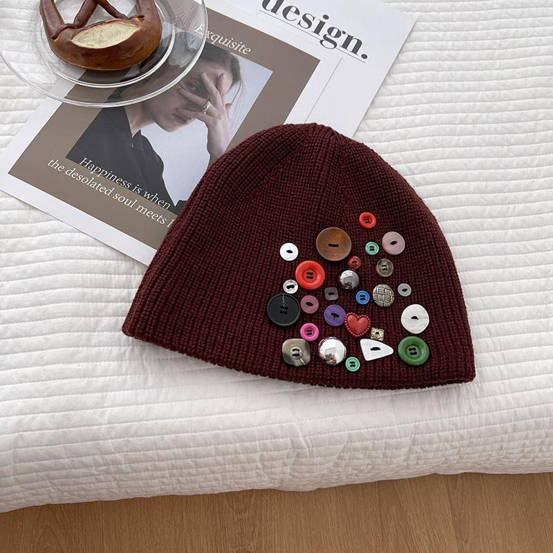 Buttoned Knit Beanie Product Image