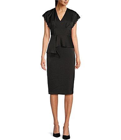 Womens Satin Beaded-Trim Midi-Dress Product Image