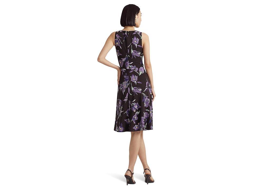 LAUREN Ralph Lauren Floral Surplice Jersey Sleeveless Dress Purple/Multi) Women's Dress Product Image