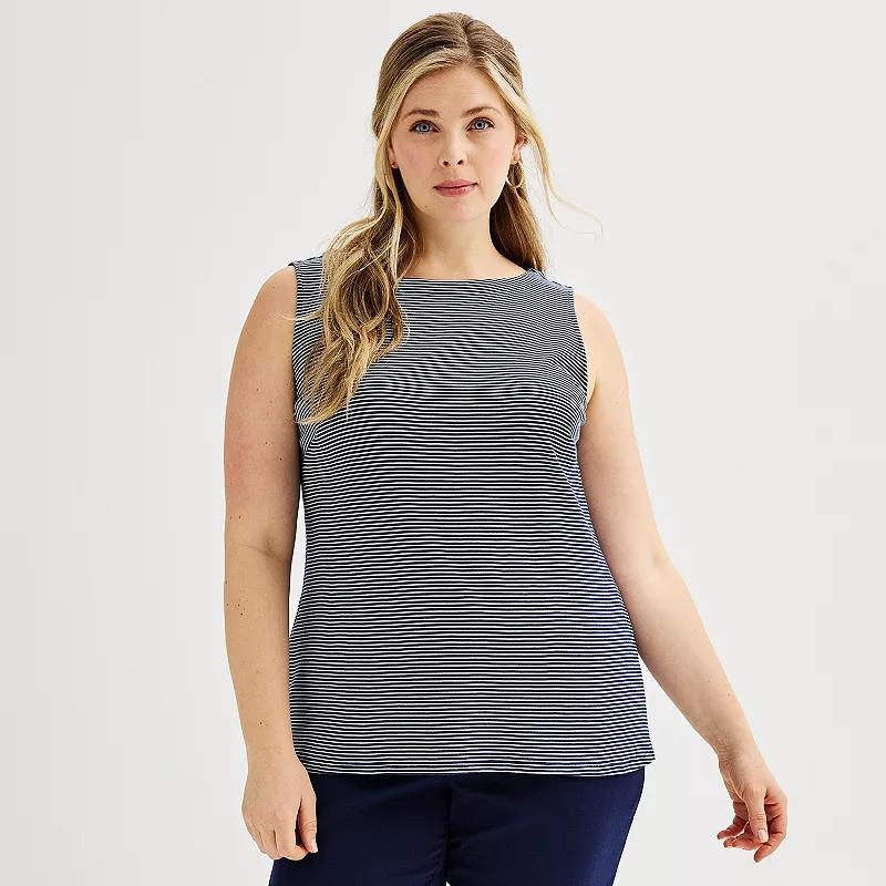 Plus Size Croft & Barrow Sleeveless Bateau Top, Womens Pink Tiny Stripe Product Image