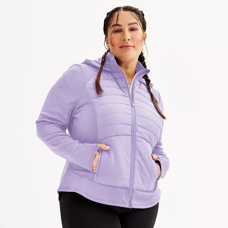 Plus Size Tek Gear Hooded Mixed-Media Jacket, Womens Med Beige Product Image