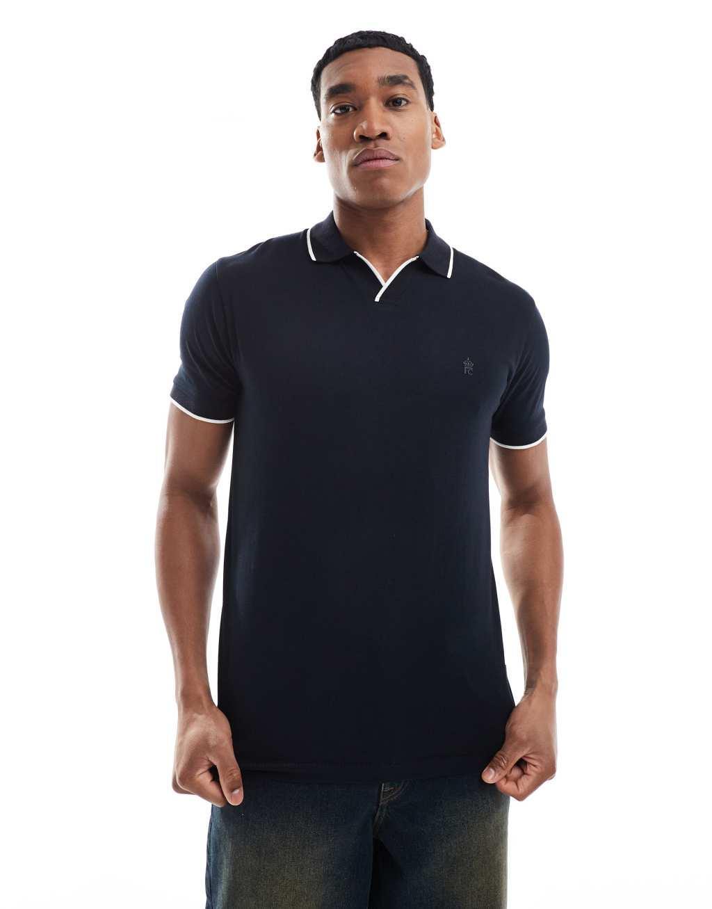 French Connection trophy tipped neck polo in navy Product Image