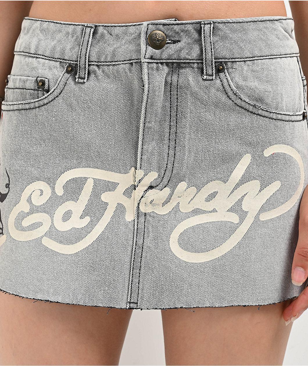 Ed Hardy Cross Denim Cutoff Mini Skirt Product Image