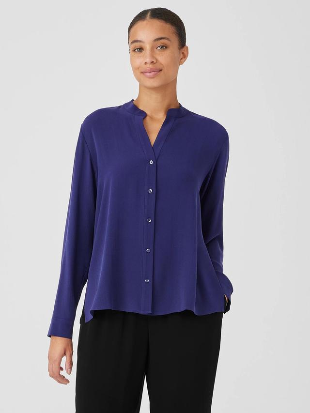 EILEEN FISHER Silk Georgette Crepe Shirred-Back Shirtfemale Product Image