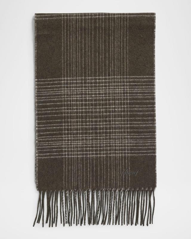 Men's Plaid Fringe Silk Cashmere Scarf Product Image