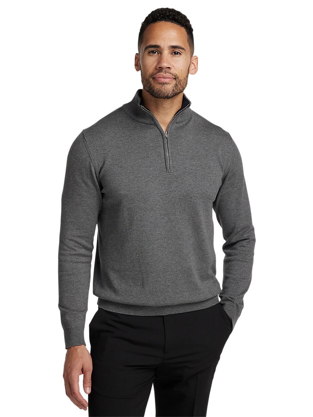 Supima Cotton Quarter Zip Mock Neck Sweater - Medium Grey Product Image