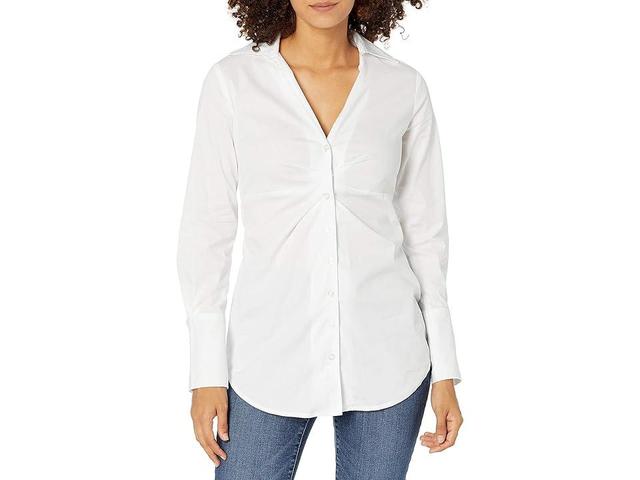 Calvin Klein Women's V-Neck Ruched Front Poplin Button Down Women's Clothing Product Image