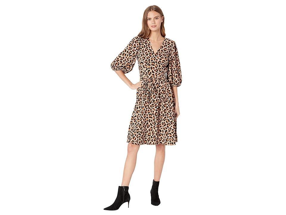 Kate Spade New York Lovely Leopard Wrap Dress (Roasted Cashew) Women's Dress Product Image