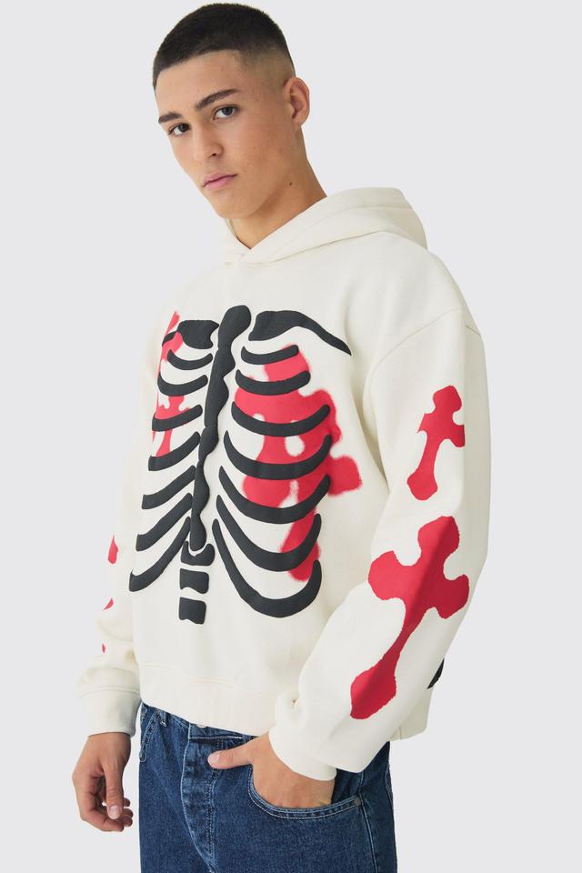 Oversized Boxy Skeleton Puff Print Cross Hoodie | boohooMAN USA Product Image