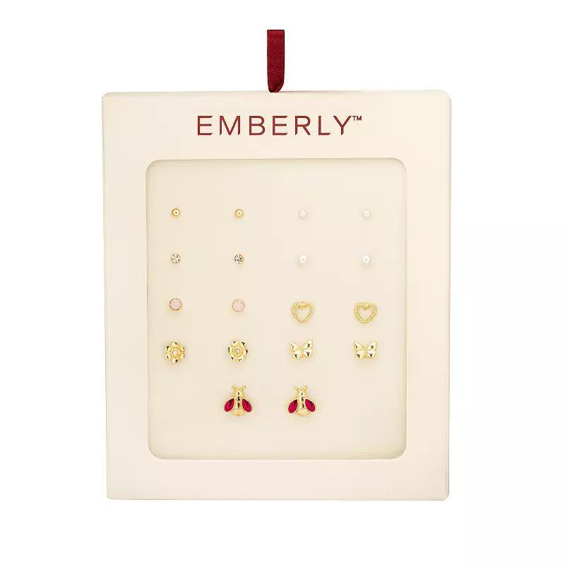 Emberly Gold Tone Whimsy Stud Earrings 9 Pack Set, Womens, Multi Product Image