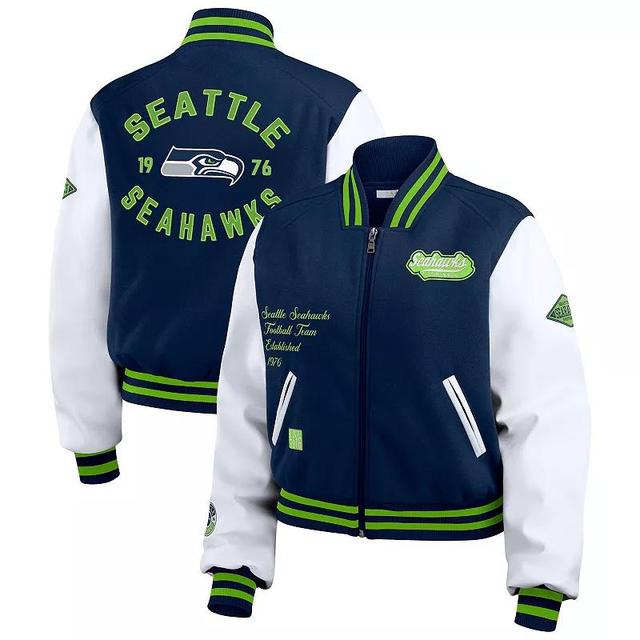 Womens WEAR by Erin Andrews College Navy/White Seattle Seahawks Varsity Full-Zip Jacket Product Image